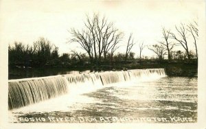 Kansas Burlington 1945 RPPC Photo Postcard Neosho River Dam 22-3721