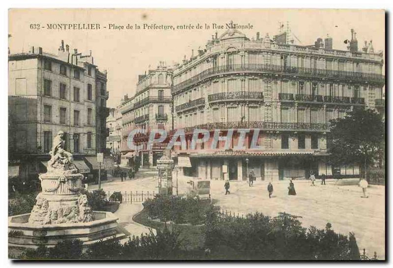 Old Postcard Montpellier Place de la Prefecture entrance to the Rue Nationale