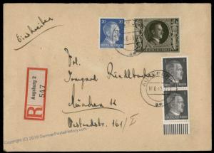 Germany 1943 Hitler With Swords Stamp Issue Registered Cover 71683