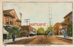 1908 GRAND RAPIDS MI Madison Square, Modern Drug, Cigar Sale, tower?, horses