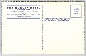 Jacksonville Illinois~Dunlap Hotel & State Map~Compass~Linen Postcard