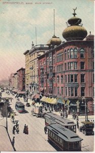 Springfield MA Main Street View, 1910's Trolley, Street Car, Massachusetts