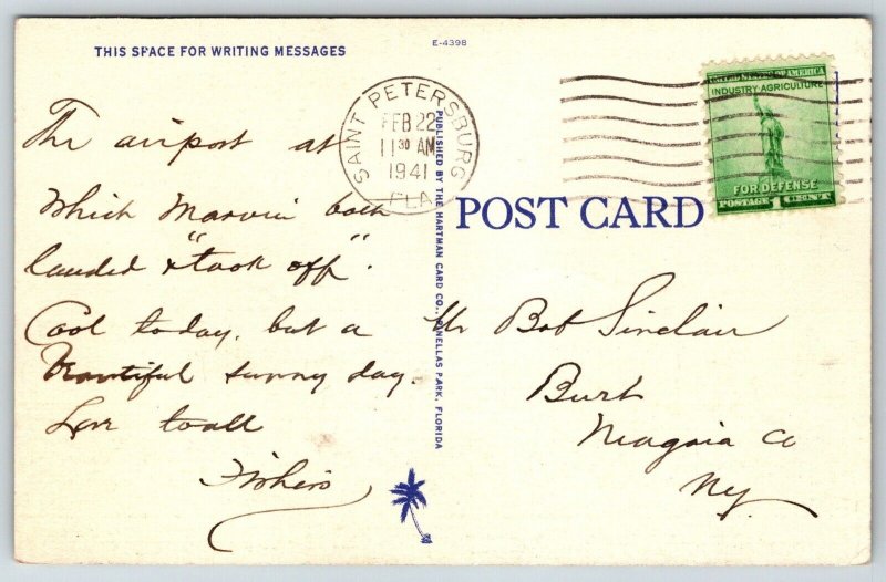 VIntage Airline Airplane Postcard Albert Whitted Airport St