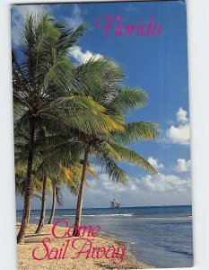 Postcard Beach Scene Come Sail Away Florida USA