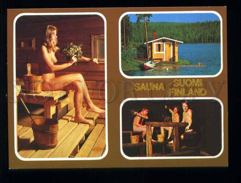 210081 Finland Finnish Sauna Nude girls & boys old postcard