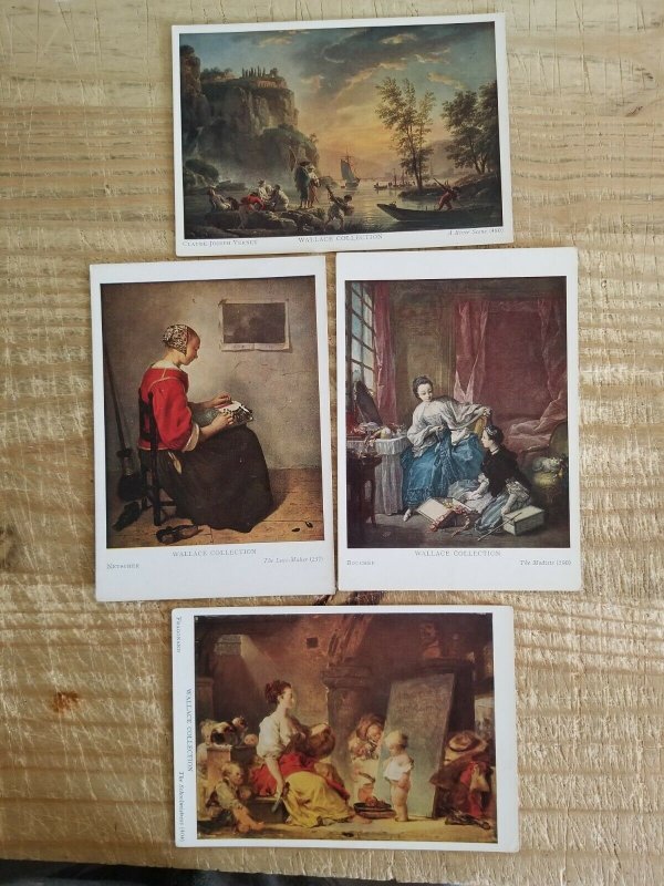 WALLACE COLLECTION.A LOT OF 4 ART POSTCARDS.RIVER SCENE/LACEMAKER/MODISTE*P10