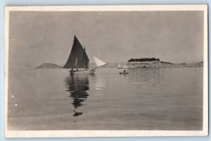 Yugoslavia Postcard Split Small and Medium Boat Canoeing Scene c1905 RPPC Photo