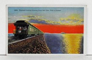 Overland Limited Crossing Great Salt Lake, Utah, at Sunset - Postcard