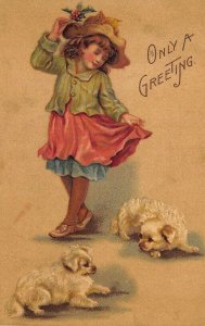 1907 Only A Greeting Dogs Embossed Postcard