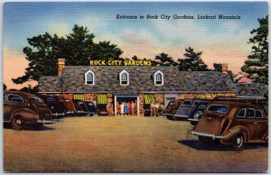 VINTAGE POSTCARD CARS PARKED AT ROCK CITY GARDENS LOOKOUT MOUNTAINS