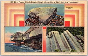 Lake Erie Ohio OH, Three Famous Historical Rocks, Kelley's Island, Postcard