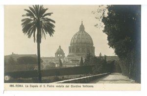 Italy - Roma (Rome), Vatican City. St Peter's Dome from Vatican Garden RPPC