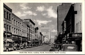 Postcard South Elm Street, Looking North in Greensboro, North Carolina