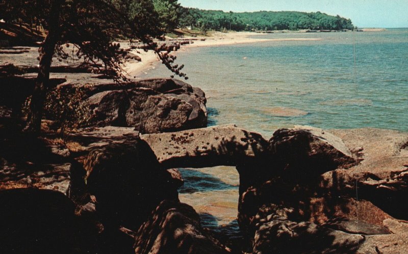 Vintage Postcard Natural Bridge Broken Rocks Port Austin Michigan MI