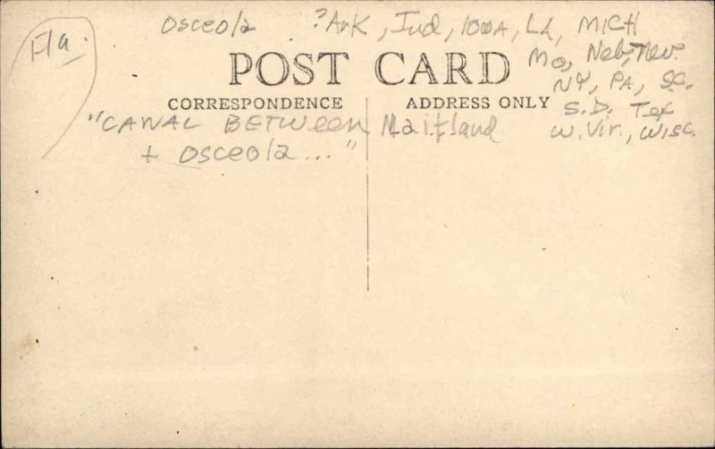 Maitland & Osceola Florida Canal c1910 Real Photo Postcard