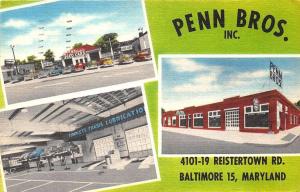 Baltimore MD Penn Brothers Used Car Auto Dealership Message 1953 Linen Postcard