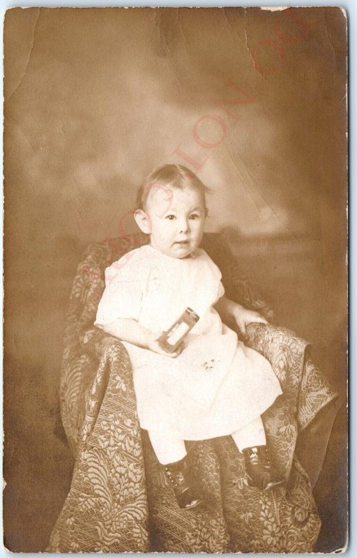 ID'd c1912 Spaulding, OK Cute Baby Girl RPPC Real Photo PC Cora A Tolleson A122