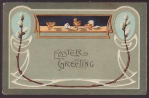 Easter Greeting,Chicks,Pussy Willows Postcard 