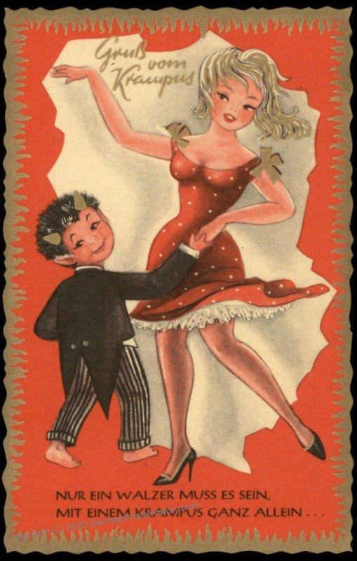 Austria 1960s Classic Krampus Devil Racy Christmas Card UNUSED 95398