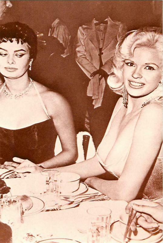 Sophia Loren and Jayne Mansfield at Dinner in 1957 Modern Postcard