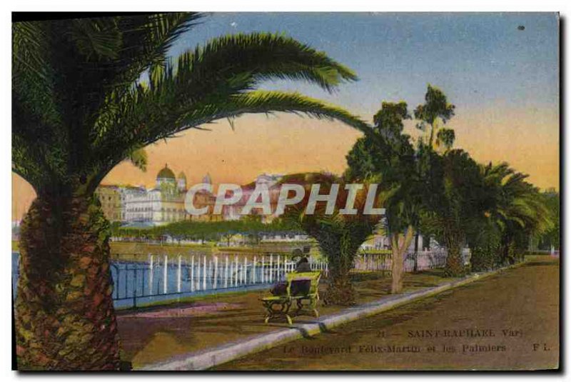 Postcard Old Saint Raphael Boulevard Felix Martin and palms