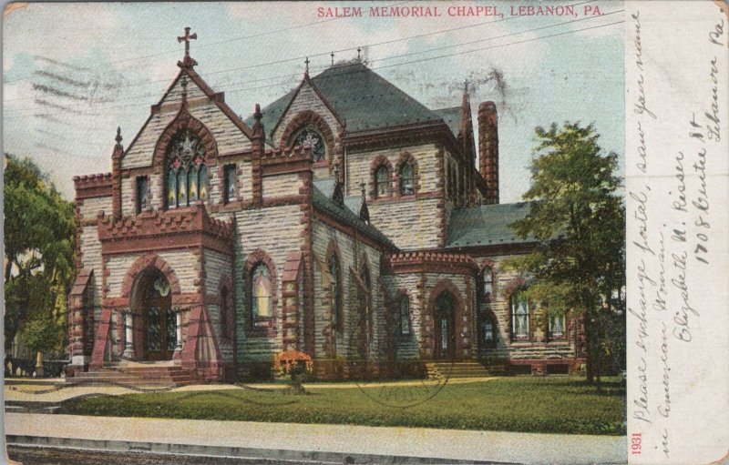 Postcard Salem Memorial Chapel Lebanon PA 1906