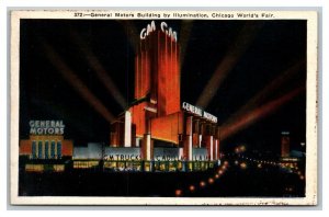 Vintage 1933 Postcard General Motors Building Illuminated Chicago World's Fair