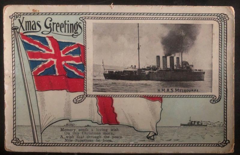 Mint Australia Picture Postcard PPC Xmas Greetings HMAS Warrego Ship B