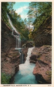 Vintage Postcard 1929 Rainbow Falls Waterfalls Watkins Glen New York Nature N.Y.