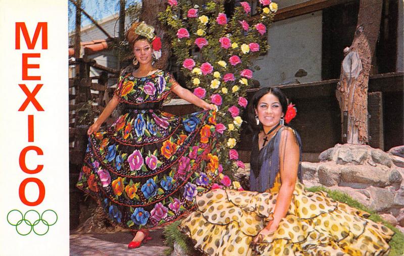 MEXICO OLYMPICS 1968 Postcard Mexican Senoritas in Traditional Dresses of Mexico