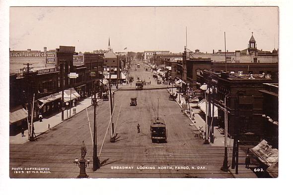 Broadway, Fargo, North Dakota, Trolley, Real Photo