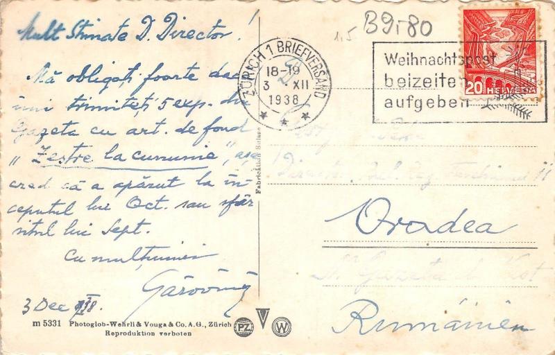 B9580 Switzerland Zurich La Poste 1938