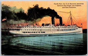 1921 Pacific Nav. Co. SS Harvard San Diego Los Angeles & San Francisco Postcard