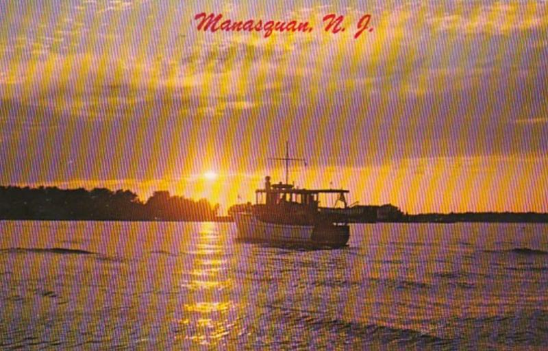 New Jersey Manasquan Fishing Boat Heading Home At Sunset 1964