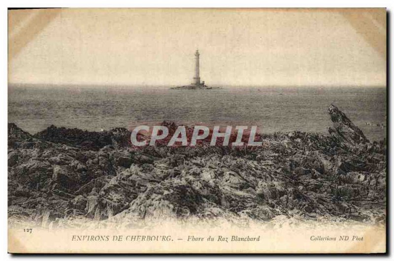 Old Postcard Environs de Cherbourg Lighthouse Raz Blanchard