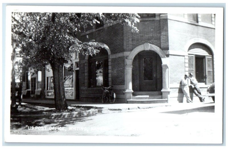 c1940's US Post Office Building Bicycle Whiting Kansas KS RPPC Photo Postcard