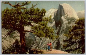 Yosemite National Park California 1940s 76 Gas Ad Postcard Hald Dome Two Girls