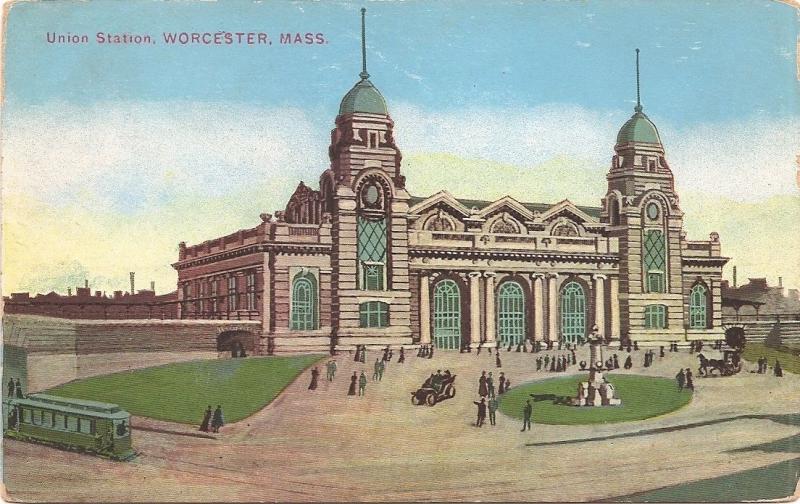 WORCESTER MASSACHUSETTS UNION TRAIN STATION c1915 ANTIQUE POSTCARD (3) 