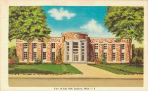 USA View of City Hall Saginaw Michigan Linen Postcard 08.15