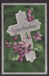 Easter Greetings,Cross,Flowers Postcard