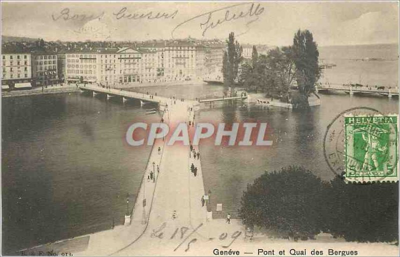 Old Postcard Gen�ve bridge and quai des Bergues