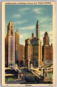 Vtg Chicago Illinois IL Looking South On Michigan Avenue Street View Postcard