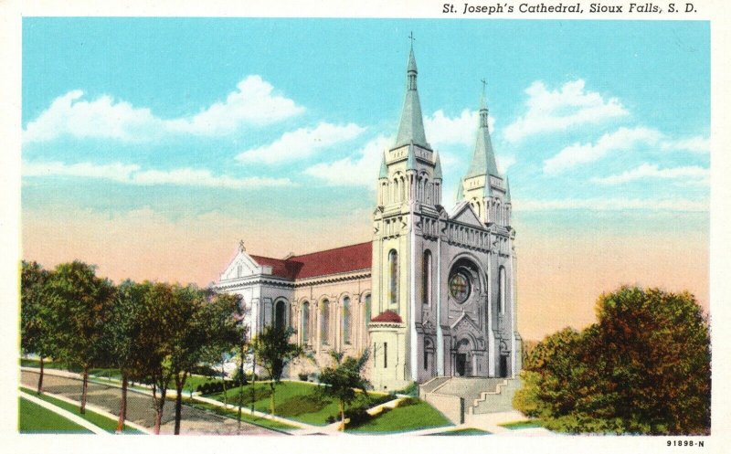 Vintage Postcard 1920's St. Joseph's Cathedral Sioux Falls South Dakota SD