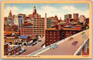 Baltimore Maryland MD, New Viaduct and Skyline, Driveway, Vintage Postcard