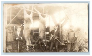 c1910 Connecticut Hunters Deer Buck Fox Barn Rifles Guns RPPC Photo Postcard 