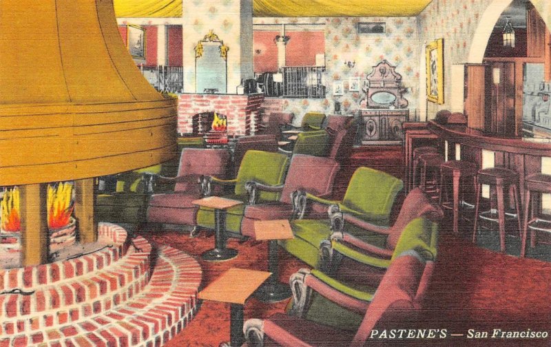 PASTENE'S San Francisco Restaurant Interior Rocking Chair Lounge c1940s Postcard