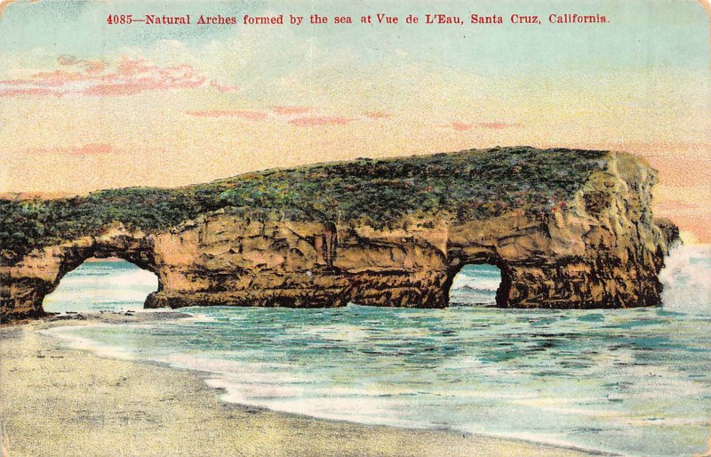 SANTA CRUZ CALIFORNIA~NATURAL ARCHES FORMED BY THE SEA AT VUE d'EAU POSTCARD