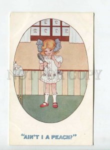 438354 ART DECO Cute Girl w/ MIRROR FASHION Vintage postcard Inter-Art Co.