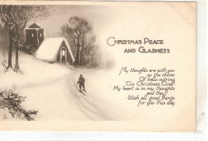 Winter landscape with figure. Chjristmas Mesasage  Tuck colored Crayon PC #