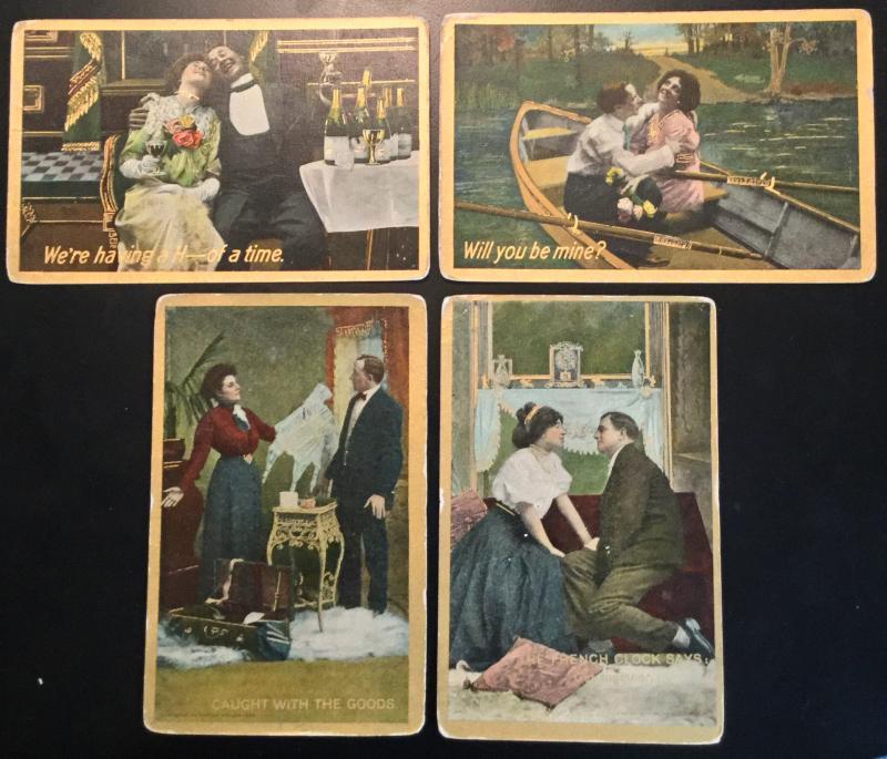 Vintage Postcards (4) Unused “Love Theme Couples” Gold lettering LB